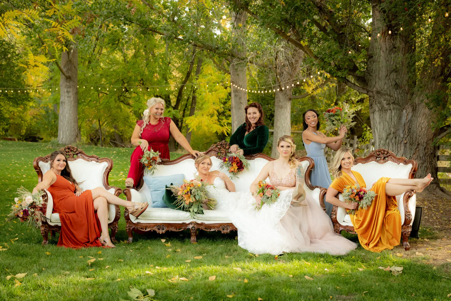 A themed photo of the bride and the bridesmaids