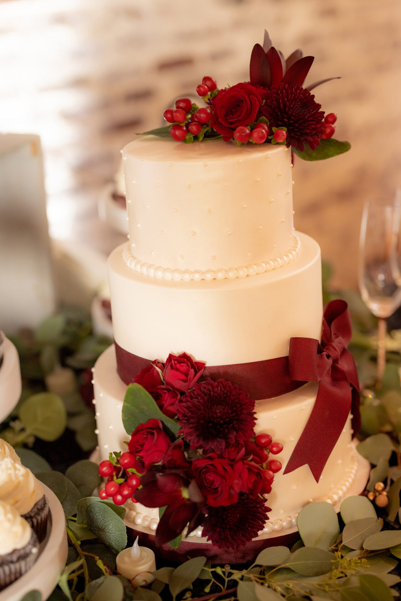 Three-layered wedding cake
