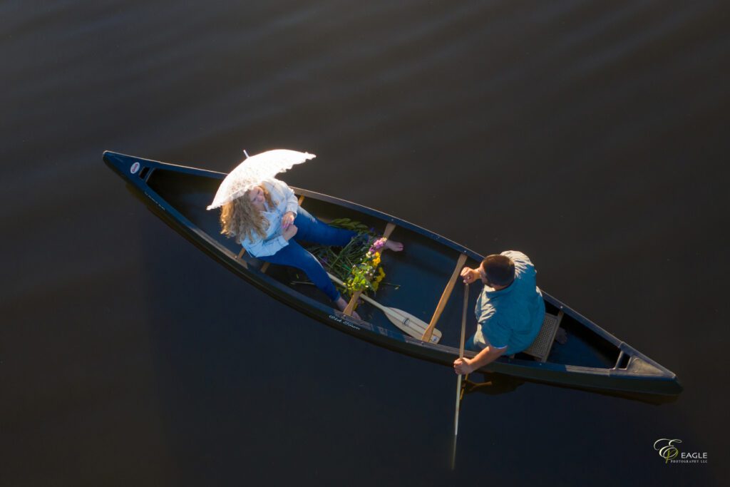 A couple on a small boat